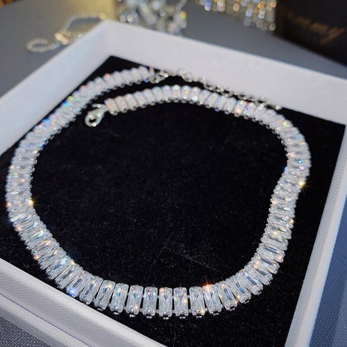 Colar Chocker Noiva Pedra Zirconia Prata Semi Joia Debutante