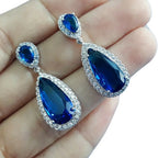 Brinco Pedra Zirconia Prata Festa Gota Azul Debutante Madrin