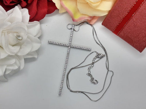 Colar Cruz Crucifixo Grande Pedra Zirconia Dourado Ou Prata