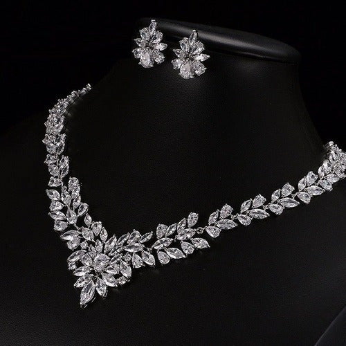 Conjunto Colar E Brinco Noiva Zircônia Prata Festa Debutante