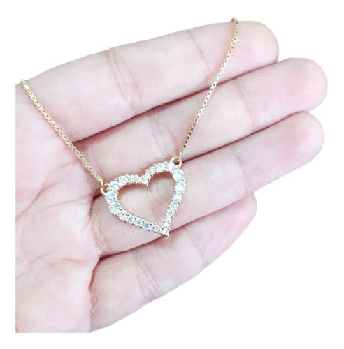Colar Coração Com Pedra De Zirconia Dourado Folheado A Ouro