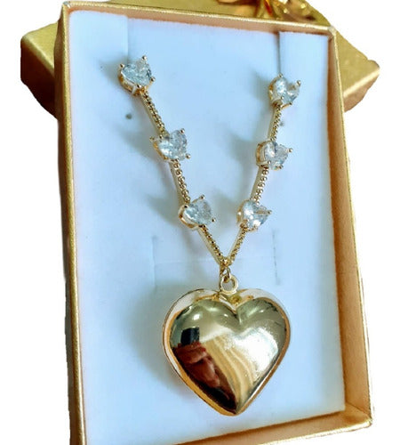 Colar Pedra Zirconia Coração Semijoia Luxo Festa Madrinha