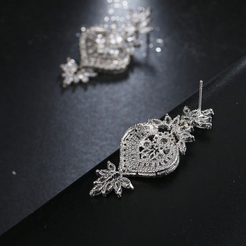 Brinco Noiva Zirconia Pendurado Prata Debutante Luxo
