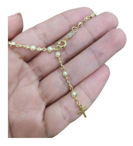 Pulseira Bracelete Terço Noiva Dourada F Ouro Com Pérolas