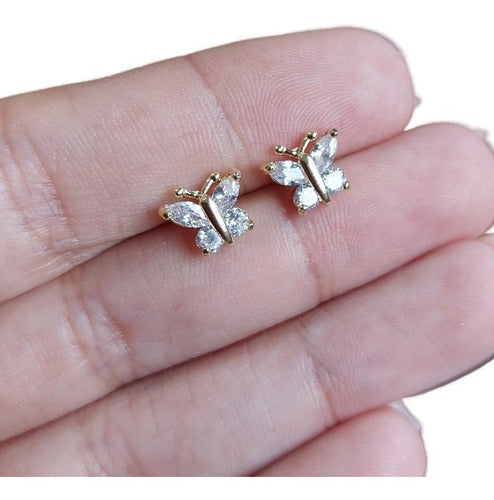 Brinco Zirconia Dourado Dama Daminha Folheado Ouro Borboleta