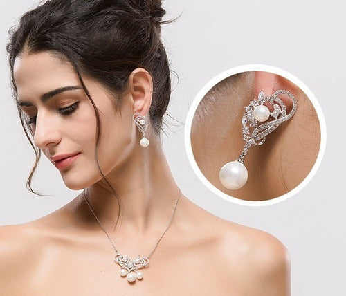 Brinco Pérola E Zirconia Noiva Delicado Prata Grande Luxo