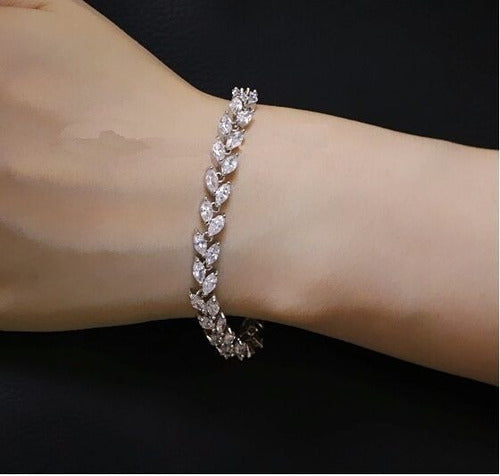 Pulseira Bracelete Prata Com Zircônia Noiva Debutante