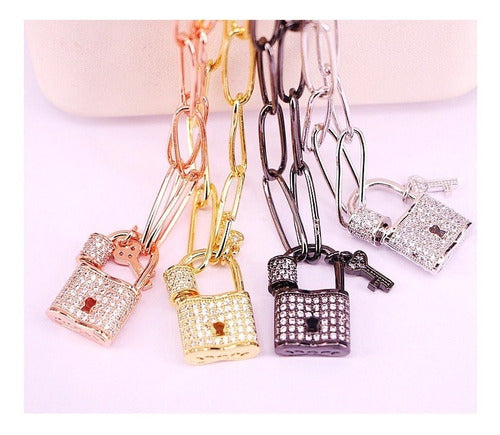 Colar Cadeado Mosquetão Moda Dourado Ou Prata Pedra Zirconia