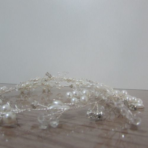 Tiara Arranjo Grinalda Cabelo Noiva Pérola Fio Strass Brilho