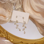 Brinco Noiva Pedra Zirconia Dourado Festa Debutante Folhas