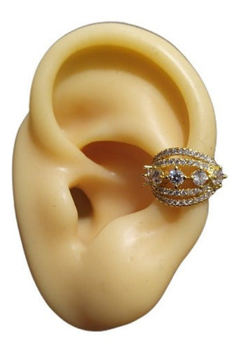 Piercing De Argola Falso Fake Dourado Pedra Zirconia Folhead