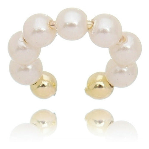 Piercing Argola Orelha Falso Fake Pérola Dourado
