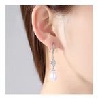 Brinco Perola Noiva Zirconia Pendurado Delicado Festa Prata