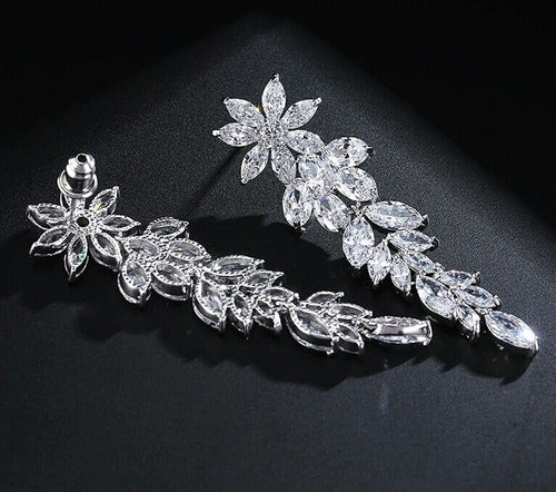 Brinco Noiva Luxo Zirconia Prata Festa Debutante Pendurado