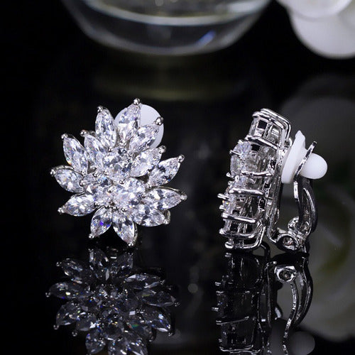 Brinco De Pressão Com Zirconia Noiva Casamento Prata Fixo