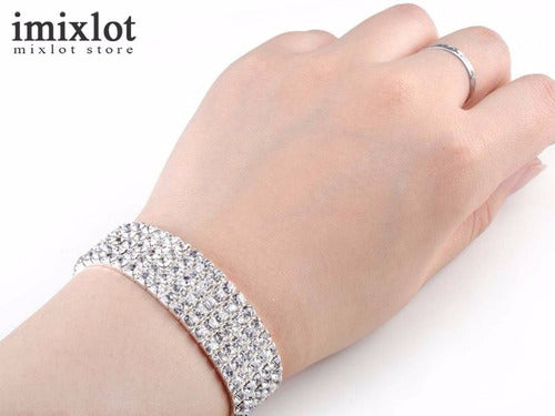 Pulseira Bracelete Prata Com Strass Noiva Debutante Luxo