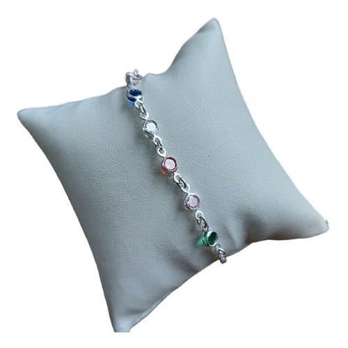 Pulseira Prata 925 Legítima Pedra Zirconia Colorida