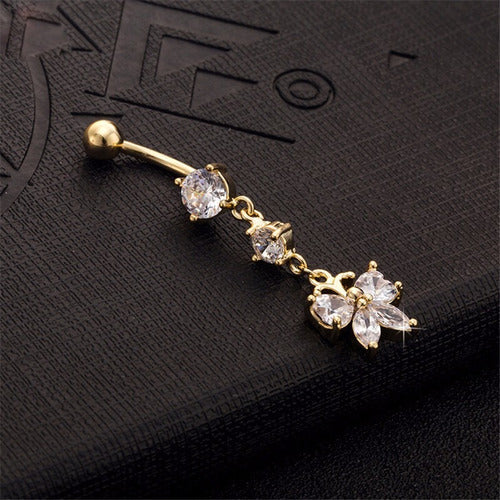 Piercing De Umbigo Pendurado Prata Borboleta Zirconia Aço
