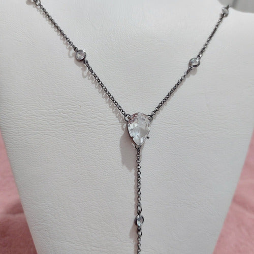 Colar Gota Pedra Zirconia Grafite Negro Gravatinha