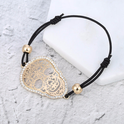 Pulseira Bracelete Caveira Mexicana Festa Pedra Strass
