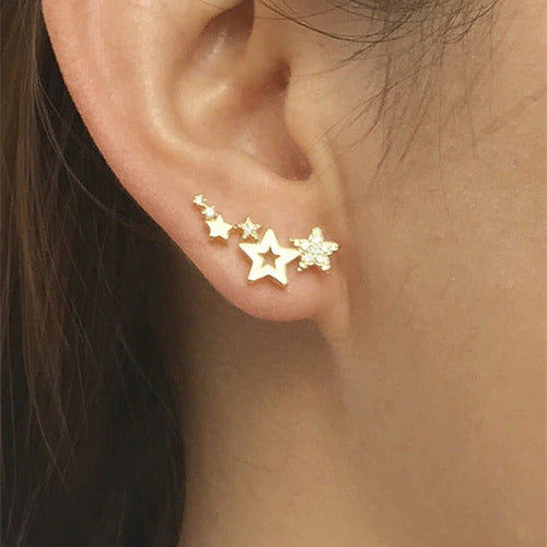 Brinco Ear Cuff  Pedra Zirconia Prata Dourado Estrela Pequen