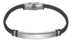 Pulseira Masculina 8 Mm Couro Placa Aço Inox Chapa P Gravar