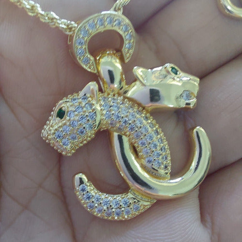 Conjunto Colar Brinco Leopardo Cravejado Dourado Zirconia