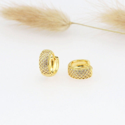 Brinco Argola Pedra Zircônia Dourado Folheado Ouro 18k 6 Mm