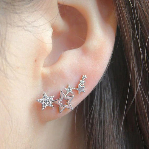 Brinco Ear Cuff  Pedra Zirconia Prata Dourado Estrela Pequen