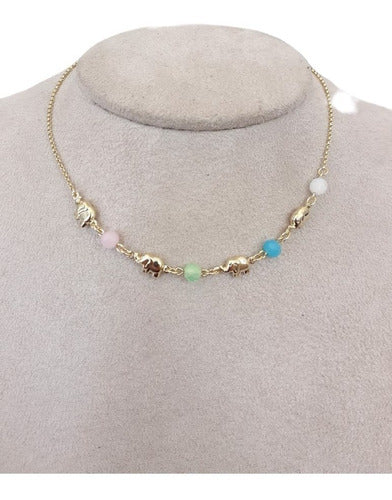 Colar Chocker Infantil Colorido Elefantes Dourado Semijoia
