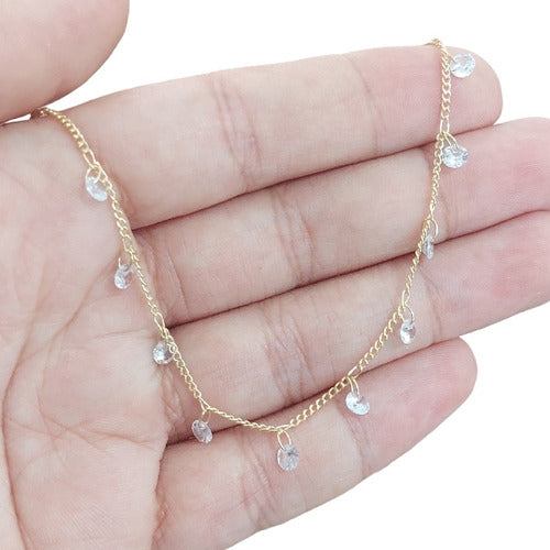 Pulseira Com Pingentes Pedra Zirconia Banho Ouro 18k Garanti