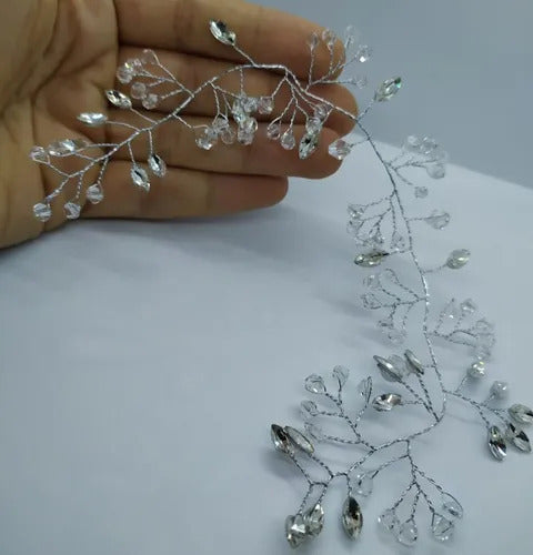 Tiara Arranjo Enfeite Cabelo Noiva Fio Cristal Strass Prata