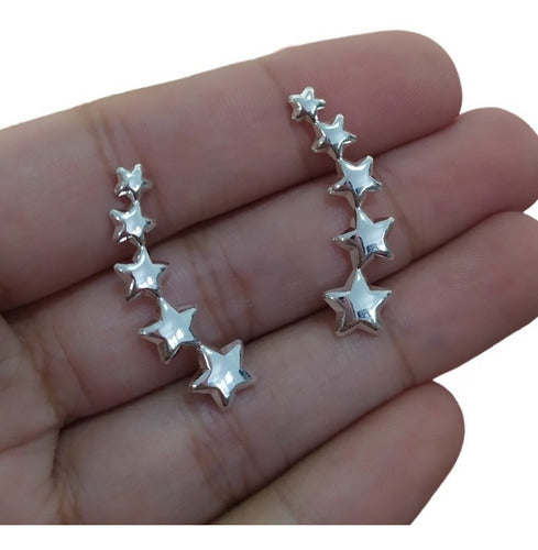 Brinco Ear Cuff  Estrelas Folheado A Prata Antialérgico