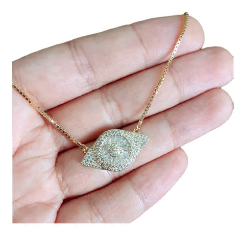 Colar Olho Grego Pedra Zirconia Dourado F. Ouro 18k Semijoia