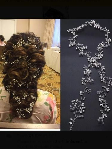 Tiara Arranjo Grinalda Cabelo Noiva Pérola Fio Strass Brilho