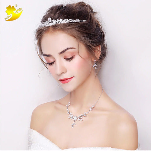 Coroa Tiara Cabelo Noiva Prata Princesa Zirconia Strass Gota