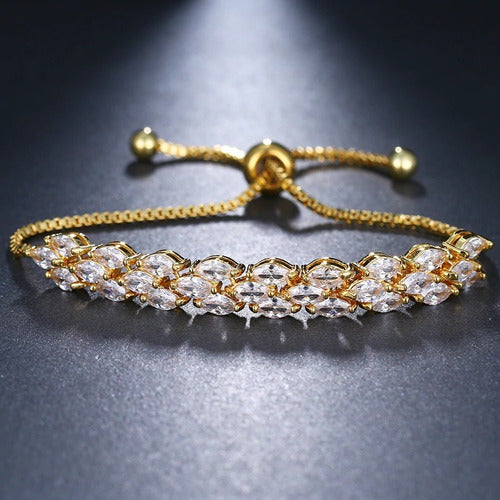 Pulseira Bracelete Dourada Pedra Zircônia Noiva Debutante