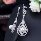 Brinco Noiva Zirconia E Perola Prata Festa Debutante Gota