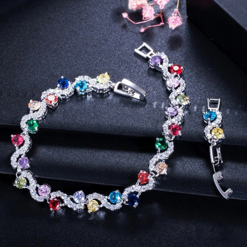 Pulseira Bracelete Prata Ou Dourada Zircônia Noiva Debutante
