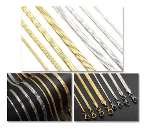 Colar Fita Laminado Pele De Cobra Prata Aço Inoxidável 4 Mm