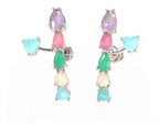 Brinco Ear Cuff  Pedra Zirconia Rodio Prata Colorido Pequeno