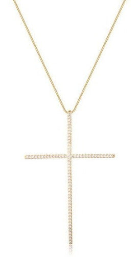 Colar Cruz Crucifixo Grande Pedra Zirconia Dourado Ou Prata