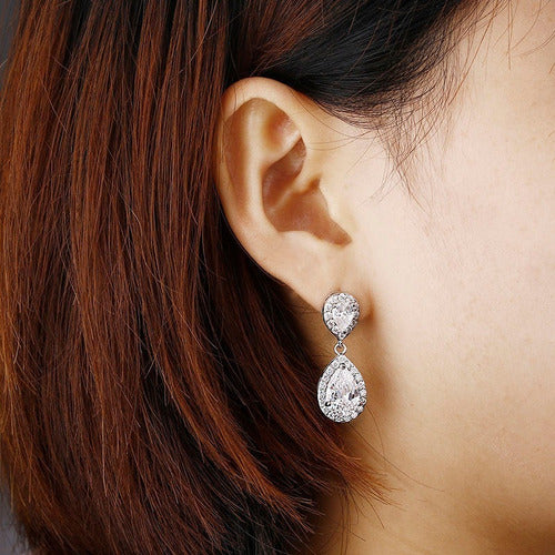 Conjunto Coroa E Brinco Strass E Zirconia Noiva Prata Gota