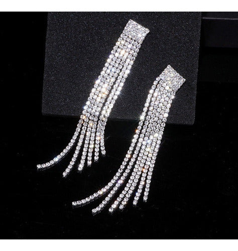 Brinco De Strass Noiva Prata Pendurado Festa Luxo 15 Anos