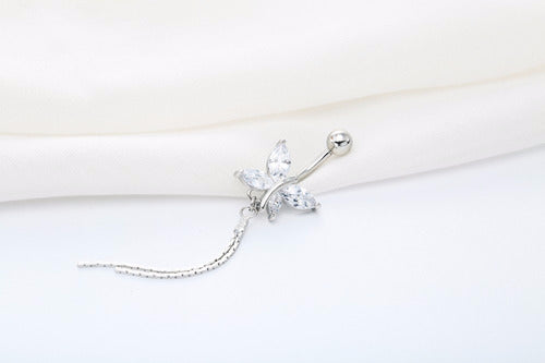 Piercing De Umbigo Prata Ou Dourado Borboleta Zirconia