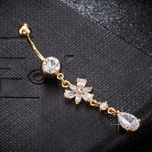 Piercing De Umbigo Zirconia Borboleta Dourado Pendurado