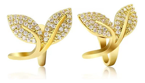 Piercing Argola Falso Fake Pedra Zirconia Folheado Folhas