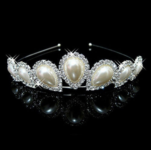 Coroa Tiara Dama Daminha Noiva Strass Pérola Prata Barata
