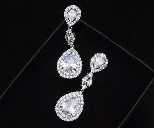 Brinco Noiva Zirconia Prata Formatura Debutante Gota Grande