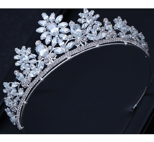 Coroa Tiara Porta Coque Noiva Strass E Zirconia Prata Luxo